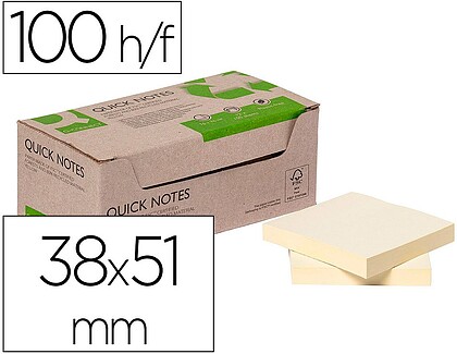 KF17323 : Bloco de notas adesivas q-connect 38x51 mm 100% papel reciclado amarelo caixa de cartao