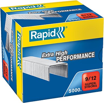 Caixa Rápida Super Forte de 5000 Grampas 9/12 - De 60 a 90 Folhas - Arame Galvanizado Superreforçado - Palheta de 12mm