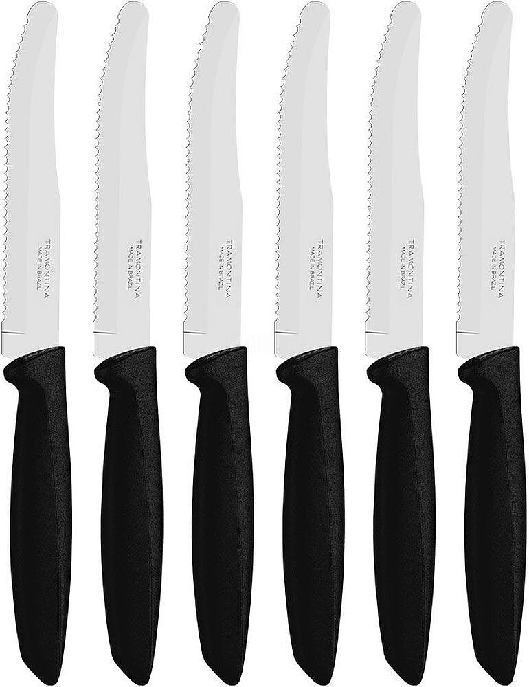 Facas Serrilhadas para Carne Ponta Redonda, Plenus, Preto, 6 unid G-29086