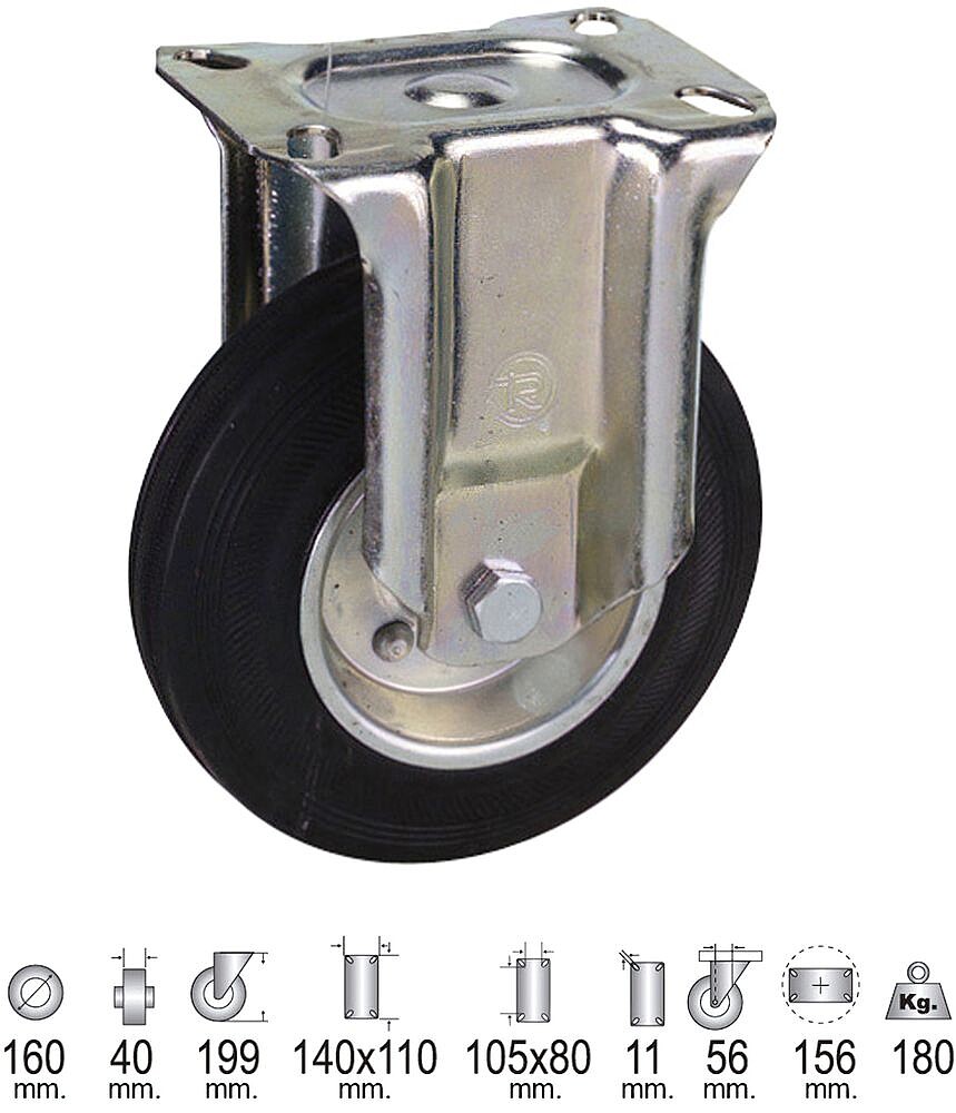 Roda Industrial Goma PRETO Fija 160 mm