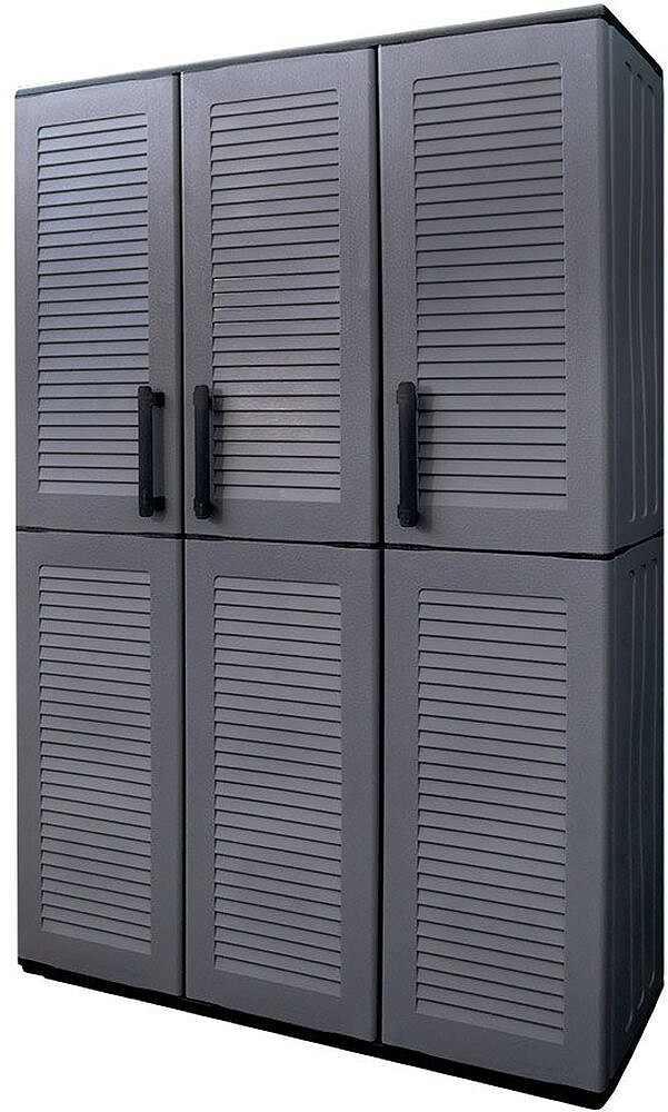 Armário Alto com Prateleiras e Porta-Vassouras Linha Easy em Polipropileno Cinza Escuro 102 x 370 x 163 cm G-73635