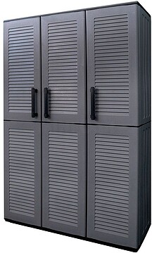 G-73635 73635 ARMÁRIO ALTO COM PRATELEIRAS E PORTA-VASSOURAS LINHA EASY EM POLIPROPILENO CINZA ESCURO 102 x 370 x 163 cm