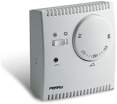 03017 Termostato analógico de expansão de gás série “TEG” com luz piloto e selector “Verão/Inverno” cor Branco PERRY