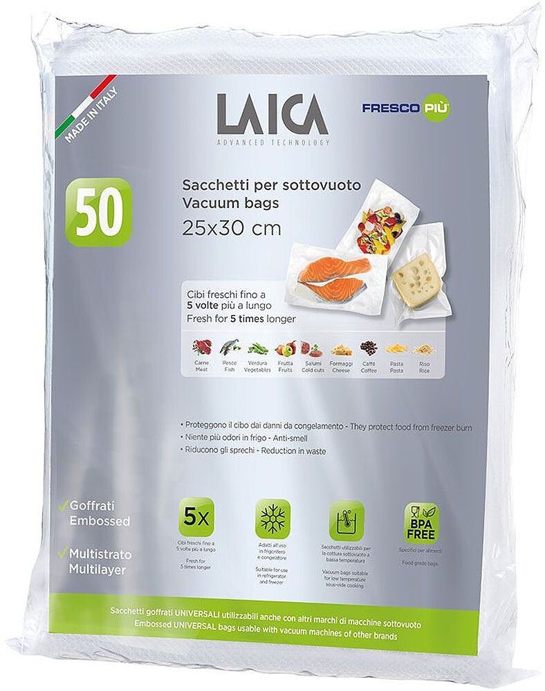Sacola para embalar a vácuo Laica VT3510/ 25+30cm/ 50 sacos