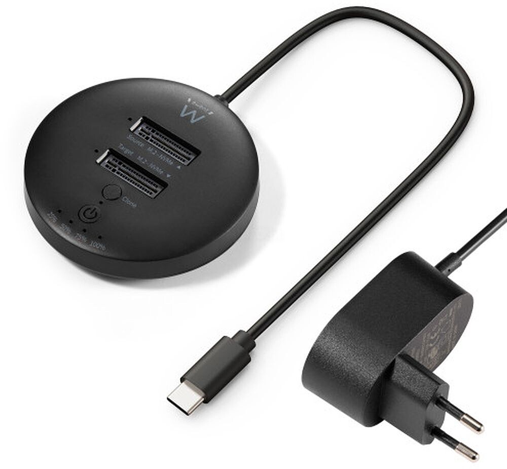 Ewent Clonador de Baía Dupla - NVMe M2 - USB-C 3.2 Gen2 - Indicador LED - Cor Preto EW7078