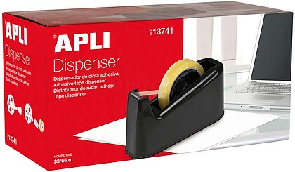 Apli Trade Porta-rolos para Fita Adhesiva de 33 e 66 Metros - Lâmina Serrilhada - Base de Borracha Antiderrapante - Cor Preta 13741