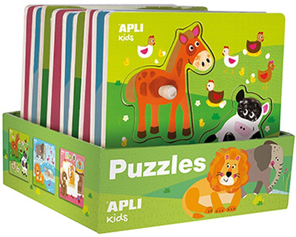 Aplicativo Expositor de Puzzles de Madeira Encaixáveis Temática Infantil Animais - 20x20 cm - 9 Puzzles com Guia Impressa - Alto Valor Educativo - Ilustração Exclusiva Liza Lewis - Cor Natural