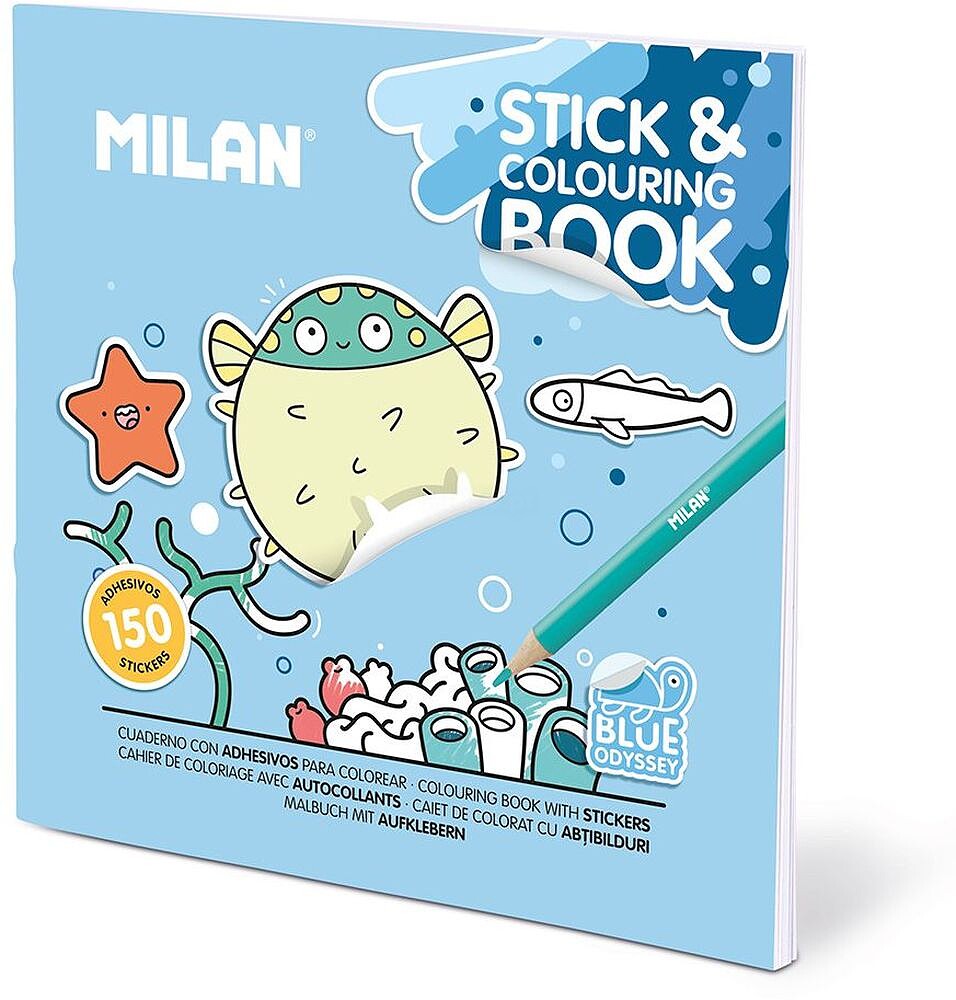 Milan Blue Odyssey Caderno para Colorir - com Adesivos - 140g - 21x21cm - Cores Sortidas 54218GS02