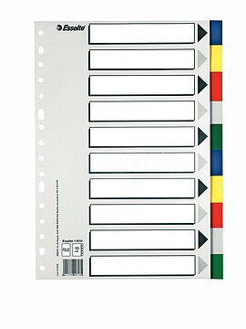 Esselte 713 Saco de 10 Separadores de Plástico - 10 Abas/ 5 Cores - Multiperfuração - Formato Folho 11610
