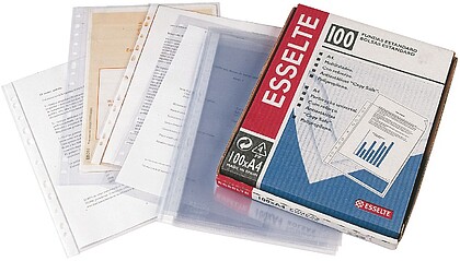 Esselte Pacote de 100 Pastas Porta-Documentos Multiperfuração PVC - Tamanho Folio - Lisas Qualidade Padrão - Transparente 2530