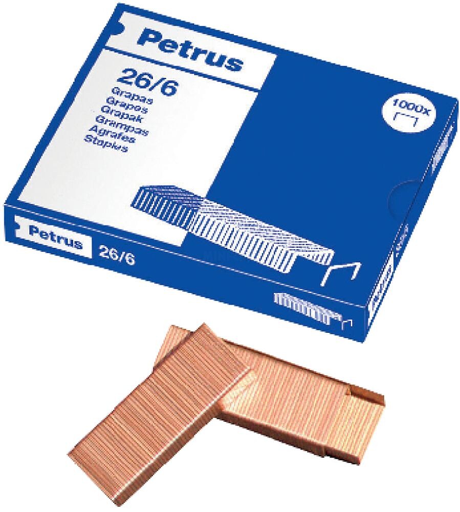 Caixa de 1000 Grapas Petrus 26/6 Cobradas - Até 30 Folhas - Ponta de 6mm 55710