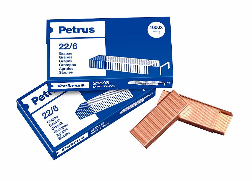 Pacote Petrus de 4 Caixas de 1000 Grampas 22/6 Revestidas - Até 30 Folhas - Ponta de 6mm 55781