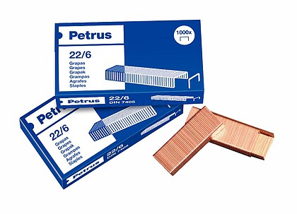 Pacote Petrus de 4 Caixas de 1000 Grampas 22/6 Revestidas - Até 30 Folhas - Ponta de 6mm 55781