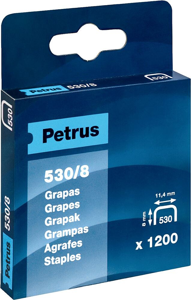 Caixa de 1200 Grapas 530/8 Cobreadas para Clavadora - Patilha de 8mm 77514