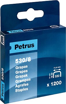 77514 Caixa de 1200 Grapas 530/8 Cobreadas para Clavadora - Patilha de 8mm