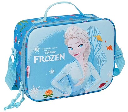 Safta Frozen Bolsa Isotérmica Porta Alimentos - Frontal 3D - Cremallera - Bandolera Ajustable - Asa de Mano - 25x19.5x9cm - Cor Azul Claro 822698041