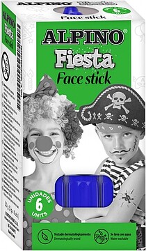 Alpino Fiesta Face Stick Pack com 6 Barrinhas de Pintura Facial - Sistema Retrátil Giratório - Lava-se com Água - Testado Dermatologicamente - Cor Azul DL000089