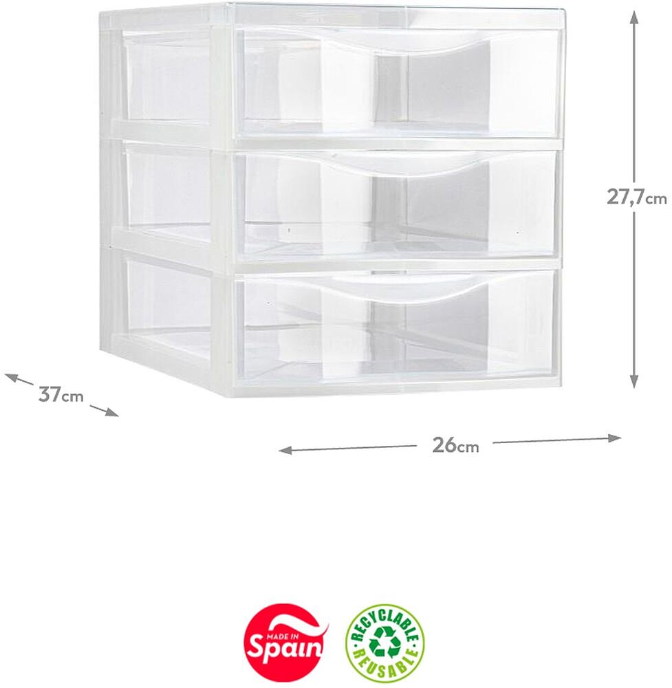 Bloco 3 Gavetas Plástico Easy 26x37x27,7cm Transparente 6881475306