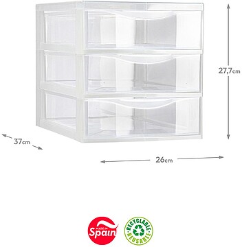 6881475306 Bloco 3 Gavetas Plástico Easy 26x37x27,7cm Transparente
