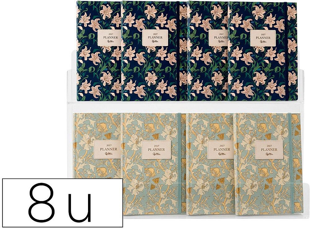 Agenda de escritório liderpapel 2027 encadernada fantasy elegant dia/página a5 bilíngue papel 70g fsc sortido de 8 unida