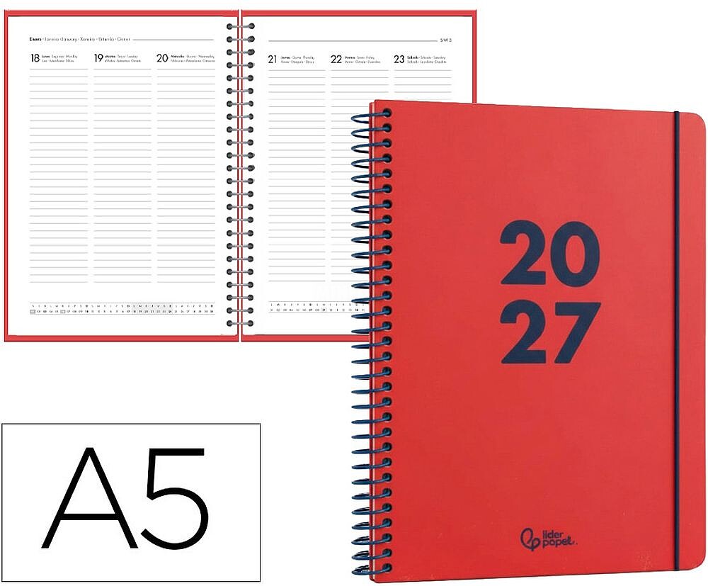 Agenda de escritório liderpapel 2027 espiral basic semana à vista a5 bilíngue papel 60g fsc design 3