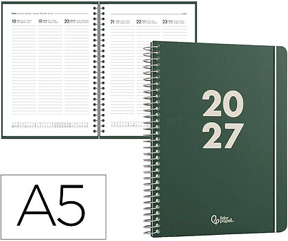 Agenda de escritório liderpapel 2027 espiral basic semana à vista a5 bilíngue papel 60g fsc design 4