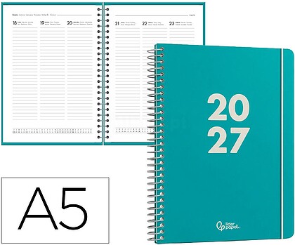Agenda de escritório liderpapel 2027 espiral basic semana à vista a5 bilíngue papel 60g fsc design 5