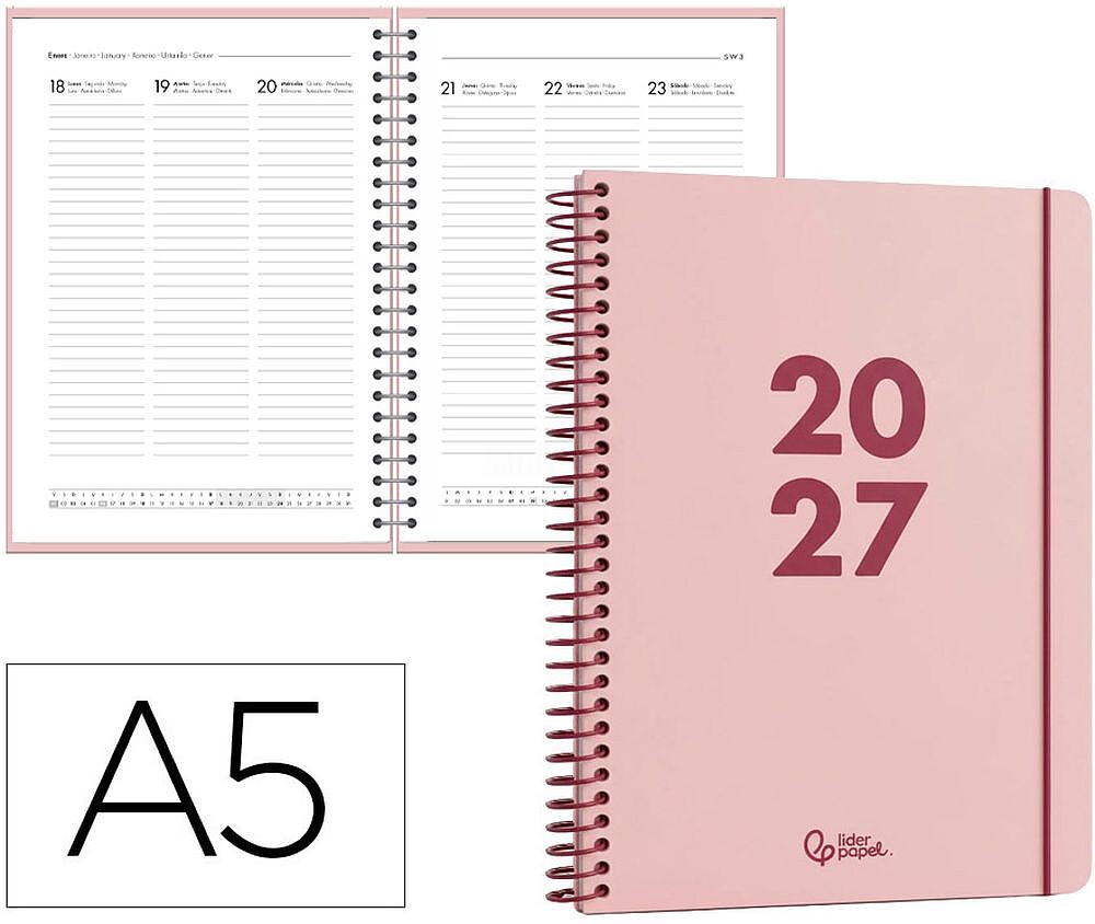 Agenda de escritório liderpapel 2027 espiral basic semana à vista a5 bilíngue papel 60g fsc design 6