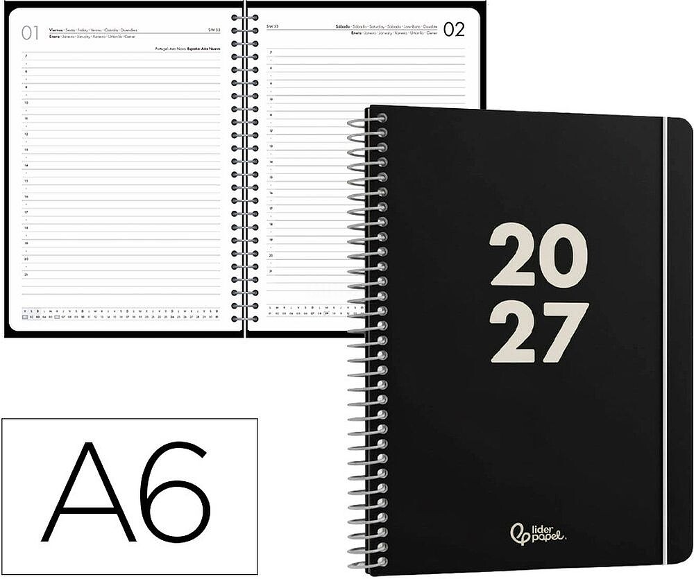 Agenda de escritório liderpapel 2027 espiral basic dia/página a6 bilíngue papel 60g fsc design 1
