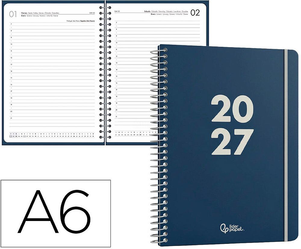 Agenda de escritório liderpapel 2027 espiral basic dia/página a6 bilíngue papel 60g fsc design 2