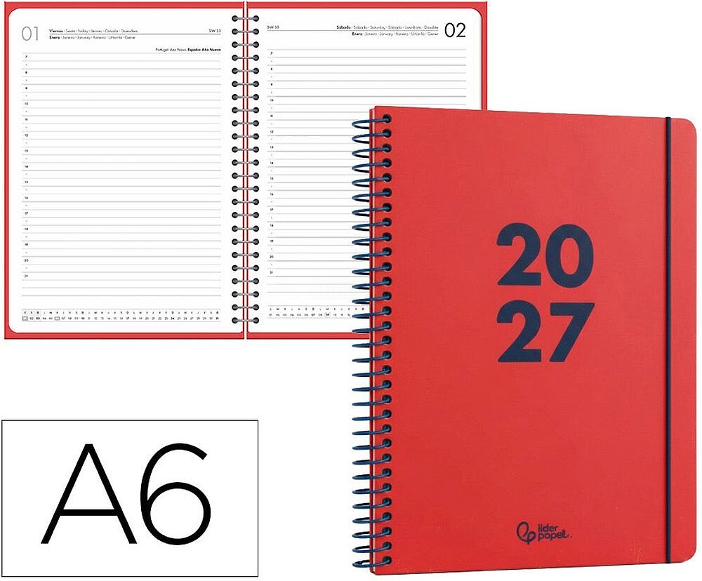 Agenda de escritório liderpapel 2027 espiral basic dia/página a6 bilíngue papel 60g fsc design 3