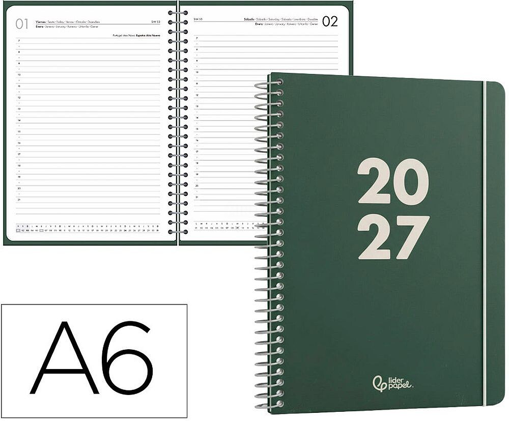 Agenda de escritório liderpapel 2027 espiral basic dia/página a6 bilíngue papel 60g fsc design 4