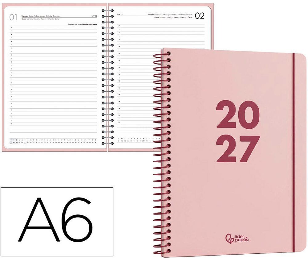 Agenda de escritório liderpapel 2027 espiral basic dia/página a6 bilíngue papel 60g fsc design 6