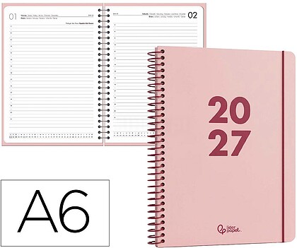 Agenda de escritório liderpapel 2027 espiral basic dia/página a6 bilíngue papel 60g fsc design 6