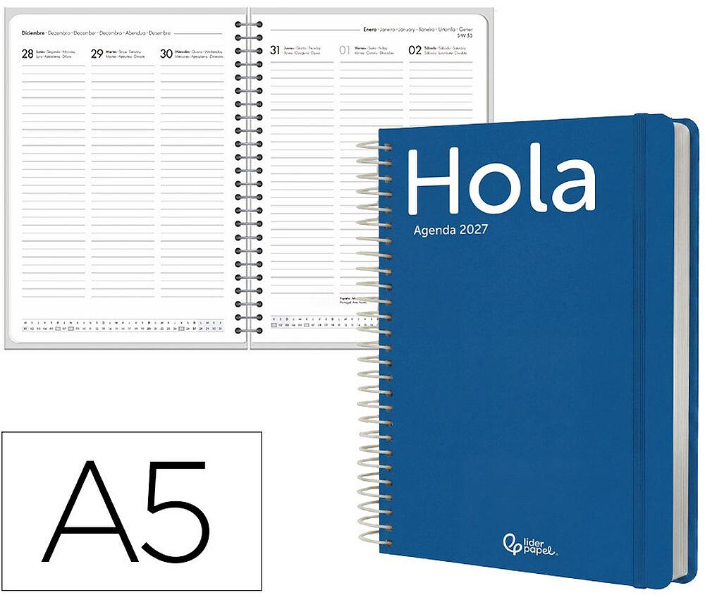 Agenda de escritório liderpapel 2027 espiral classic semana à vista a5 bilíngue papel 70g fsc design 2
