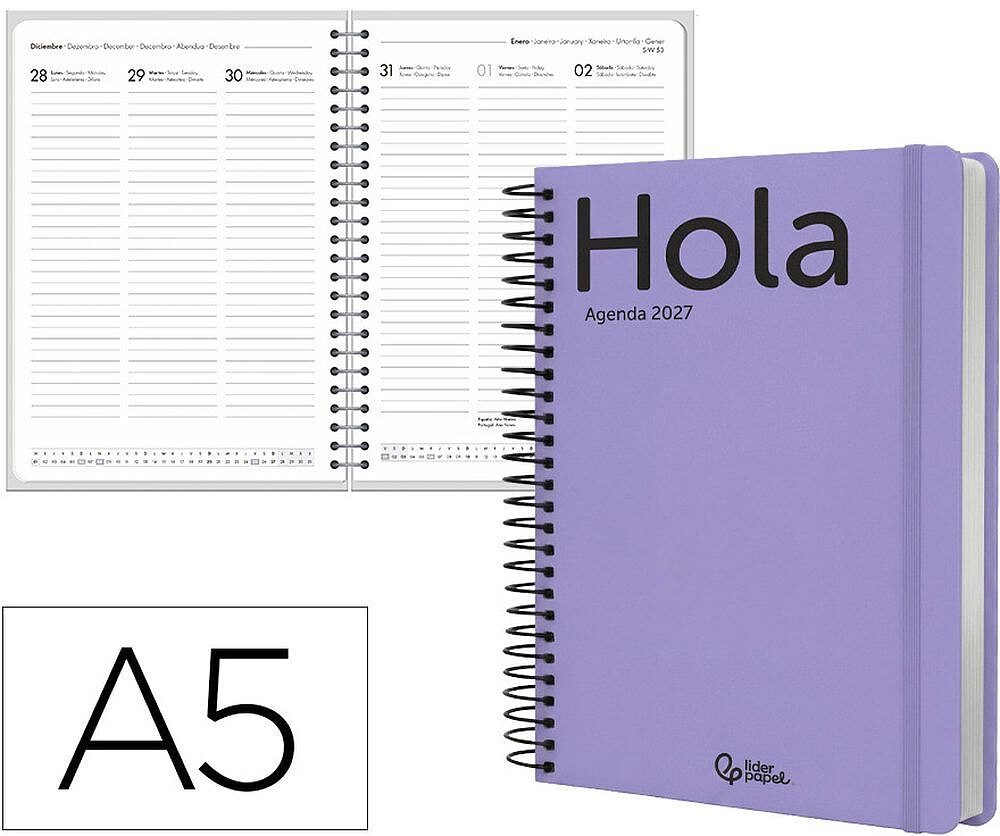 Agenda de escritório liderpapel 2027 espiral classic semana à vista a5 bilíngue papel 70g fsc design 5
