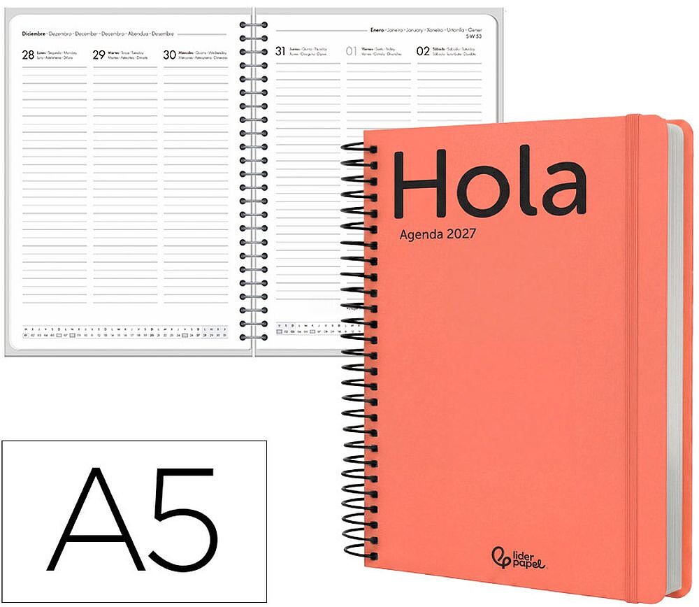 Agenda de escritório liderpapel 2027 espiral classic semana à vista a5 bilíngue papel 70g fsc design 6