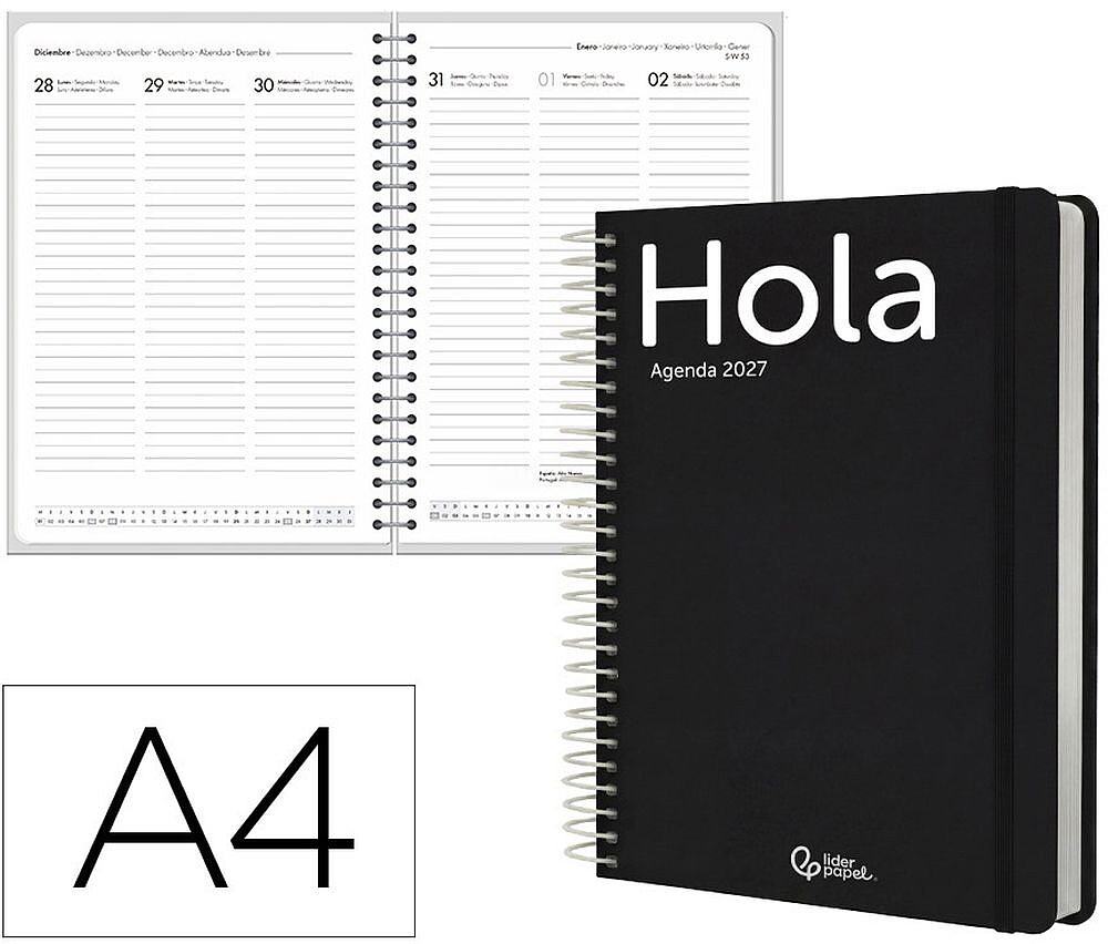 Agenda de escritório liderpapel 2027 espiral classic semana à vista a4 bilíngue papel 70g fsc design 1