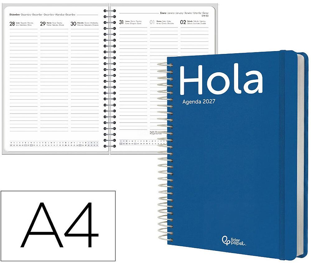 Agenda de escritório liderpapel 2027 espiral classic semana à vista a4 bilíngue papel 70g fsc design 2