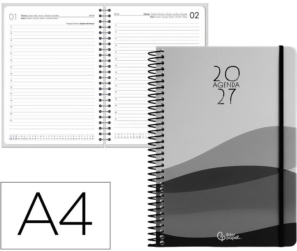 Agenda de escritório liderpapel 2027 espiral gazi dia/página a4 bilíngue papel 70g fsc design 1
