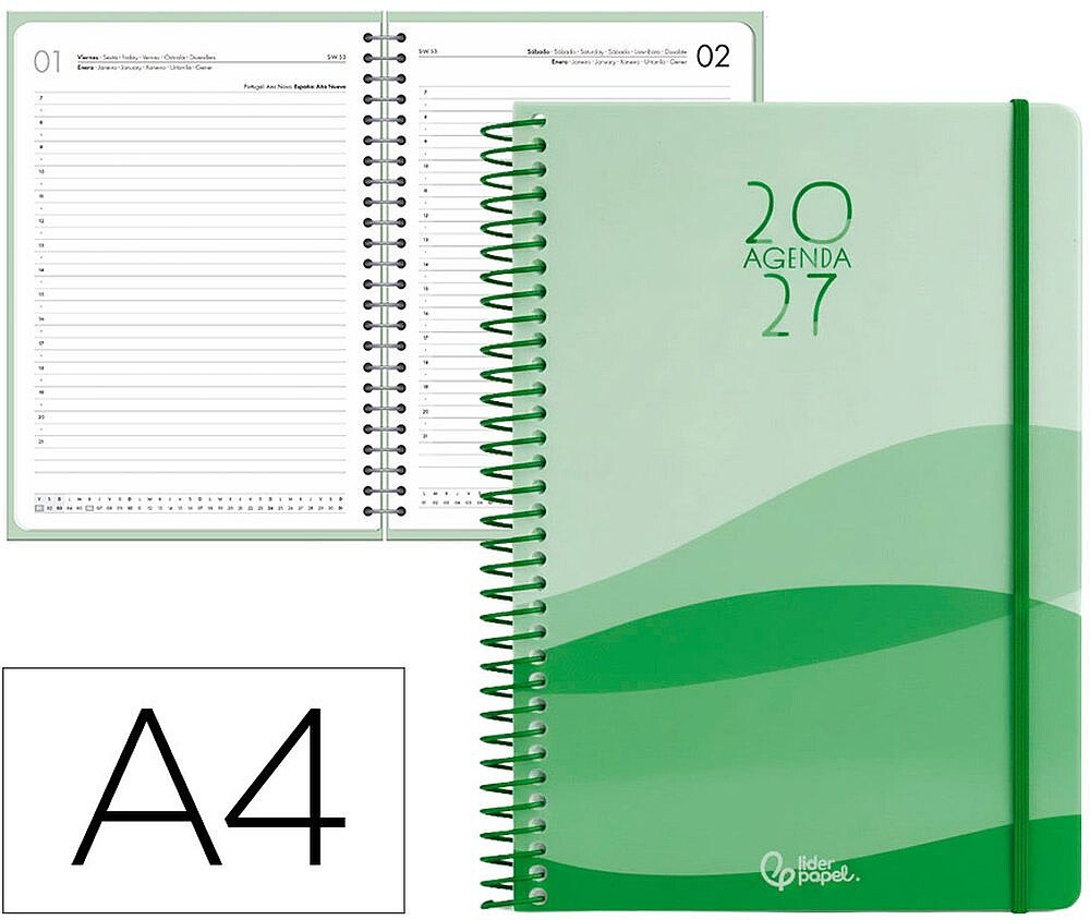 Agenda de escritório liderpapel 2027 espiral gazi dia/página a4 bilíngue papel 70g fsc design 4