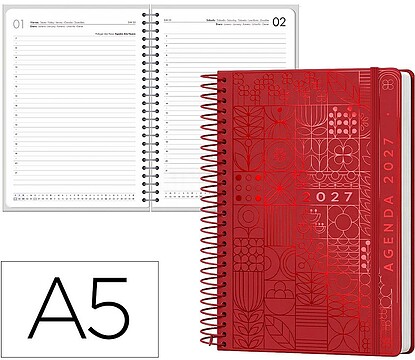 Agenda de escritório liderpapel 2027 espiral syros dia/página a5 bilíngue papel 60g fsc vermelho