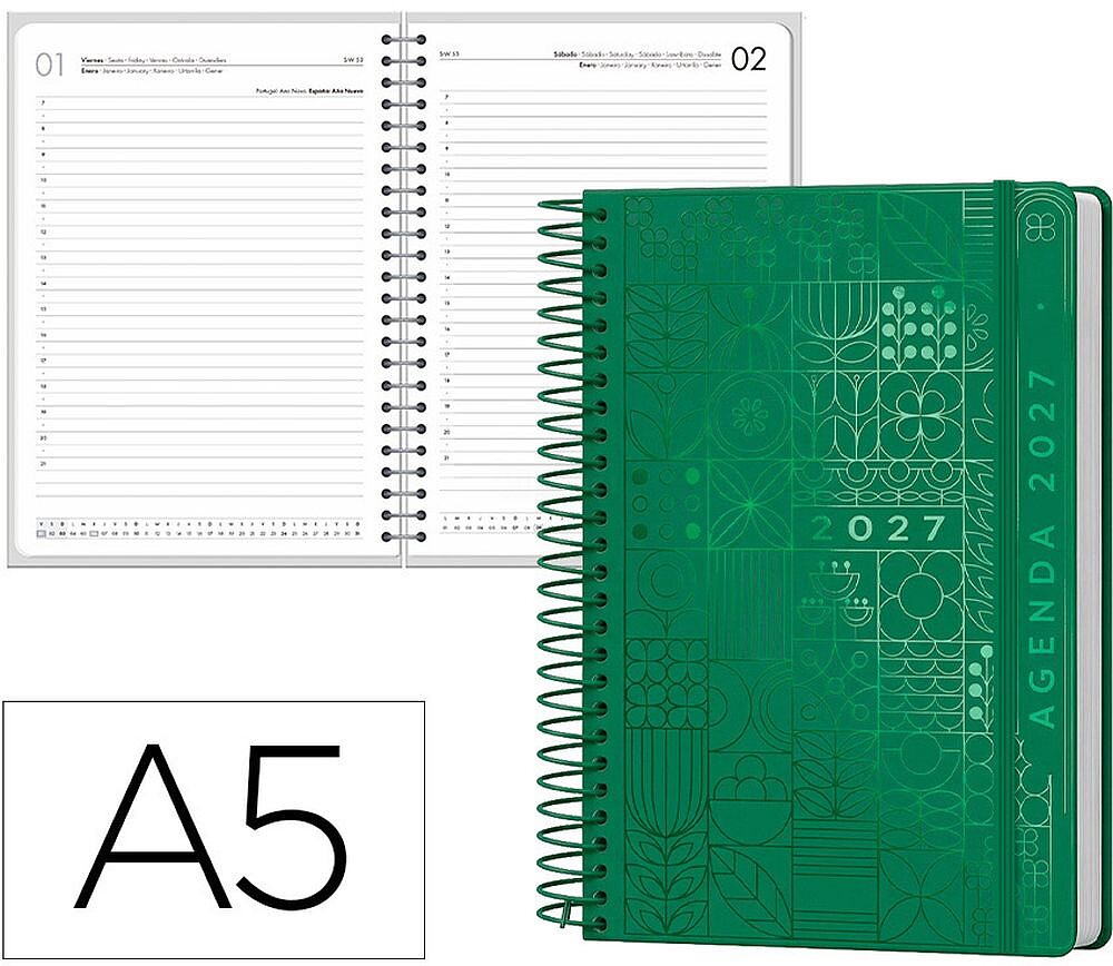 Agenda de escritório liderpapel 2027 espiral syros dia/página a5 bilíngue papel 60g fsc design 4