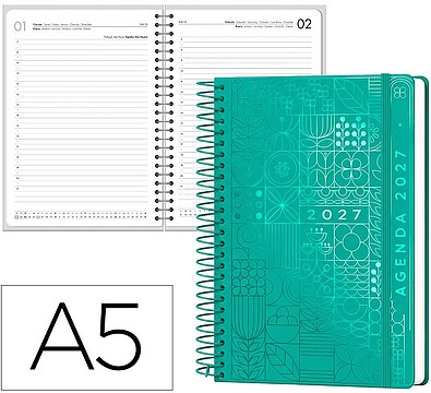 Agenda de escritório liderpapel 2027 espiral syros dia/página a5 bilíngue papel 60g fsc design 5
