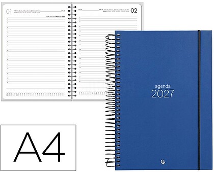 Agenda de escritório liderpapel 2027 espiral olbia dia/página a4 bilíngue papel 60g fsc azul