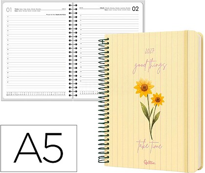 Agenda de escritório liderpapel 2027 espiral flowers a dia/página a5 bilíngue papel 70g fsc design 2