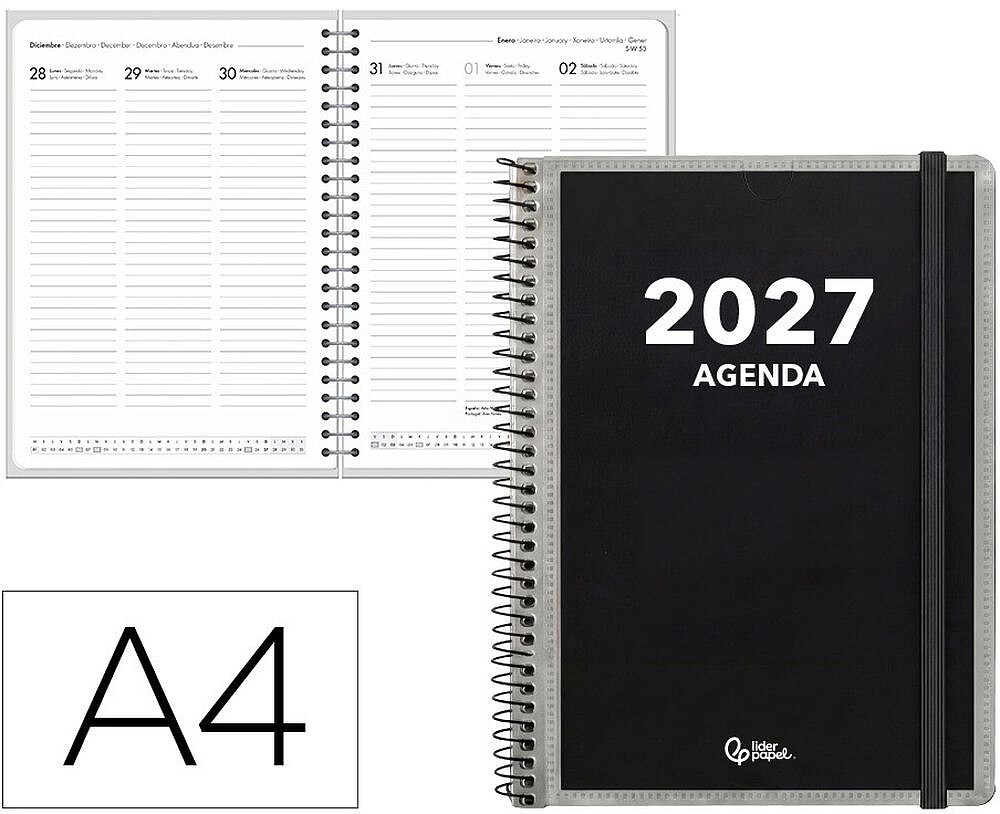 Agenda de escritório liderpapel 2027 espiral personalizável semana à vista a4 bilíngue papel 70g fsc design 1