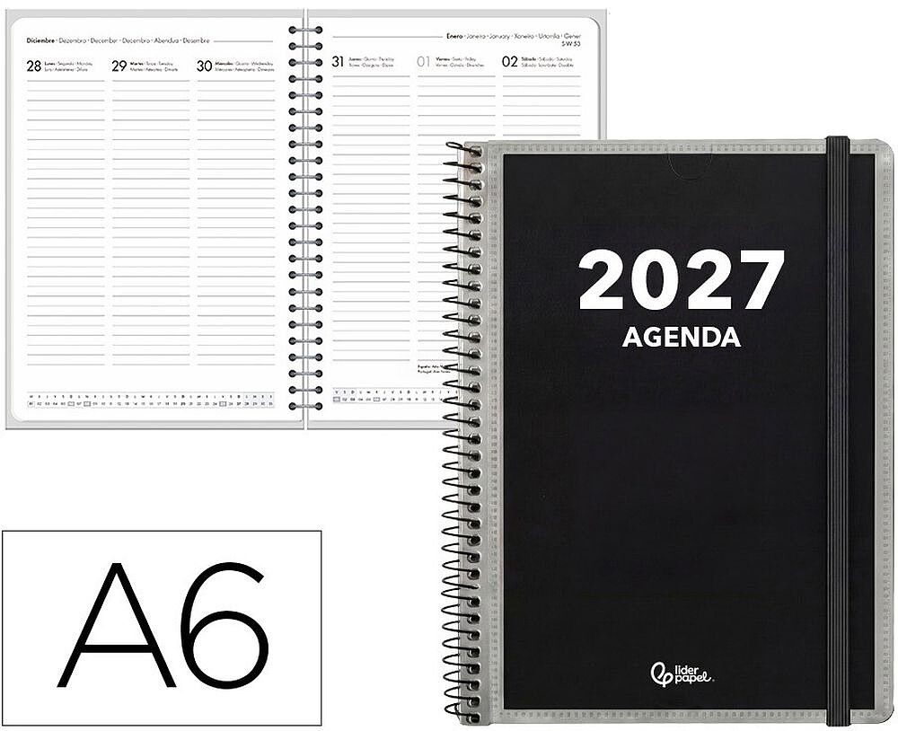 Agenda de escritório liderpapel 2027 espiral personalizável semana à vista a6 bilíngue papel 70g fsc design 1