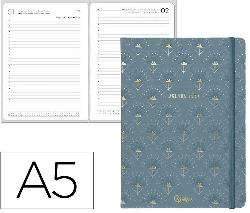Agenda de escritório liderpapel 2027 encadernada boho dia/página a5 bilíngue papel 70g fsc design 1