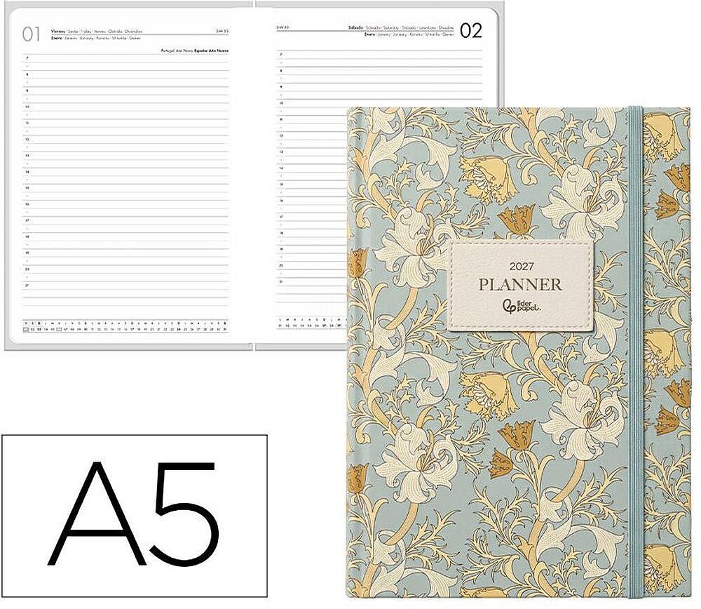 Agenda de escritório liderpapel 2027 encadernada kea dia/pagina a5 bilíngue papel 70g fsc design 2